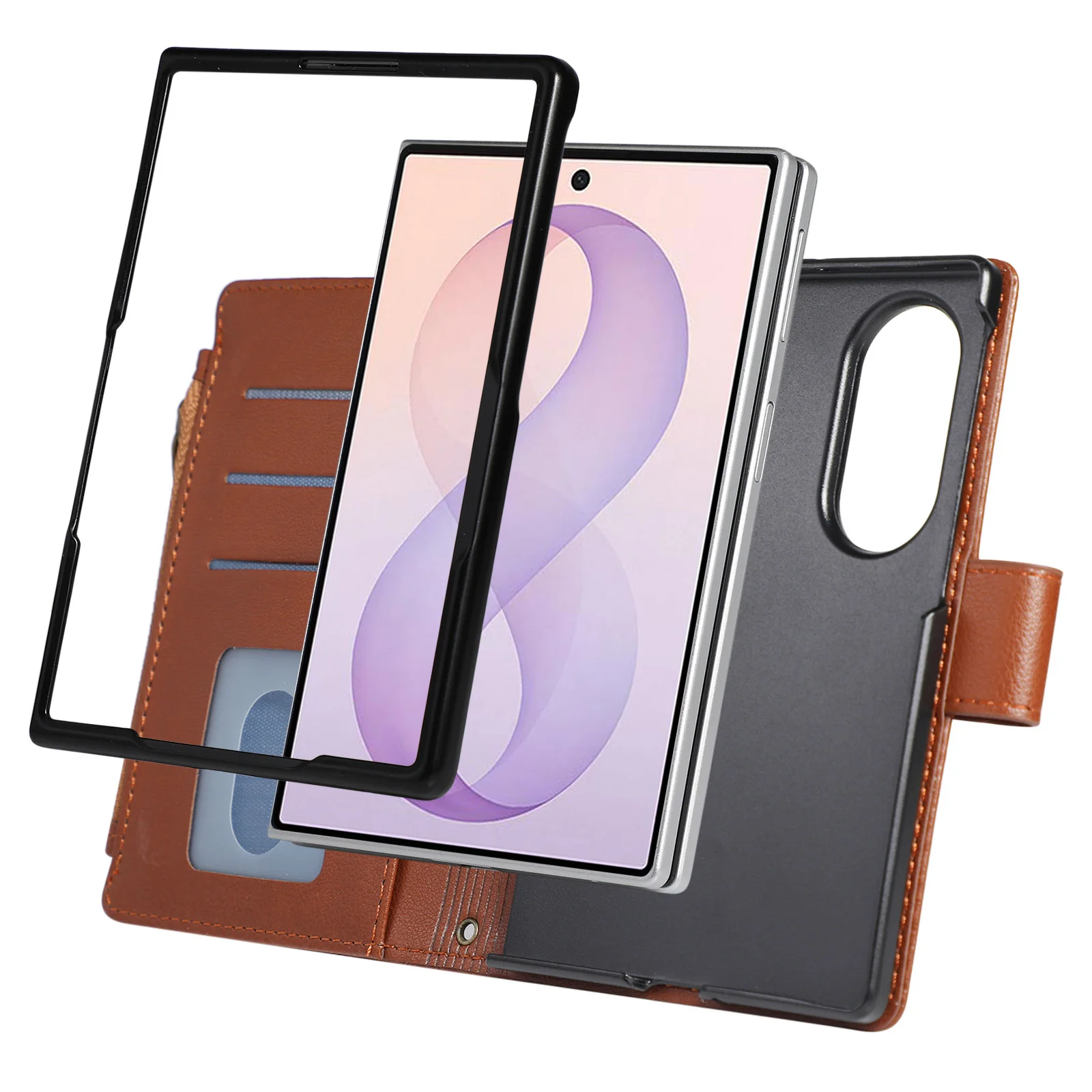 Crossbody Wrist Strap Wallet Card Holder Phone Case for Samsung Galaxy Z Fold 8 Fold8 Shockproof Leather Zipper Cover Bag view 5