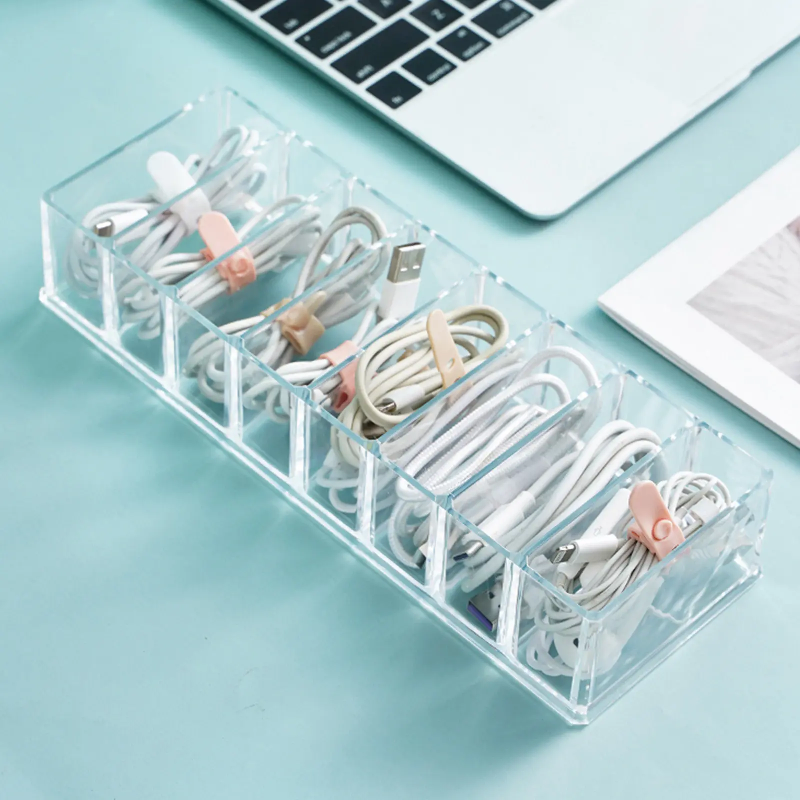 1Set Compact High-Capacity Cable Organizer Box Transparent Data Line Storage for USB Chargers Desktop Sundries Cord Management
