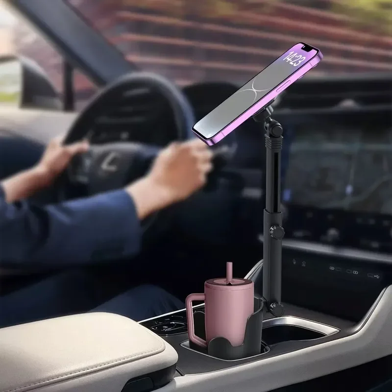 Multifunctional Car Phone Bracket 360 Degree Rotation Dual Use Water Cup Slot Phone Mount Magnetic Adsorption Car Navigation Sta
