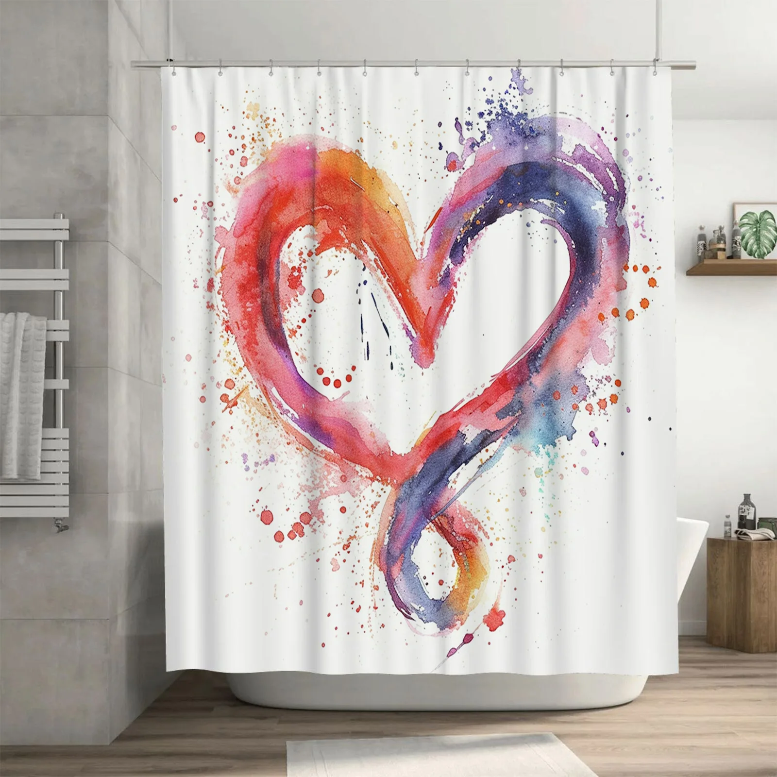 Abstract Watercolor Heart Shower Curtain - Vibrant and Expressive Design for a Romantic and Artistic Bathroom Décor