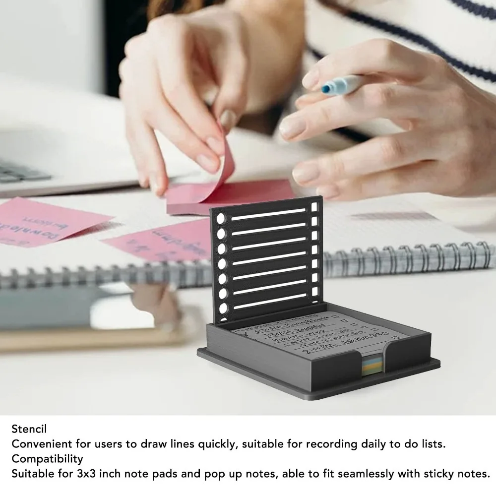Efficient ABS Sticky Note Holder Black Reusable Sticky Pads Dispenser 3x3 Inch Notepad Holder Office Desk