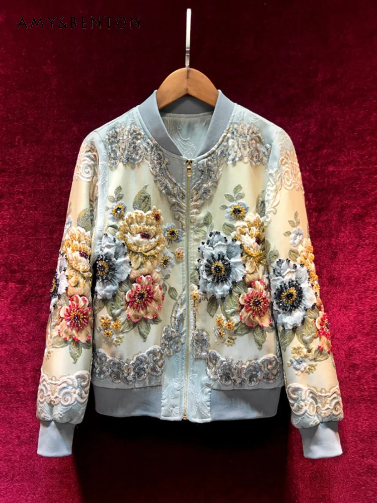 Rhinestone Embroidered Jacket Women European High-end Heavy Industry 2024 Autumn New Temperament Fashion Loose Slim Causal Coat