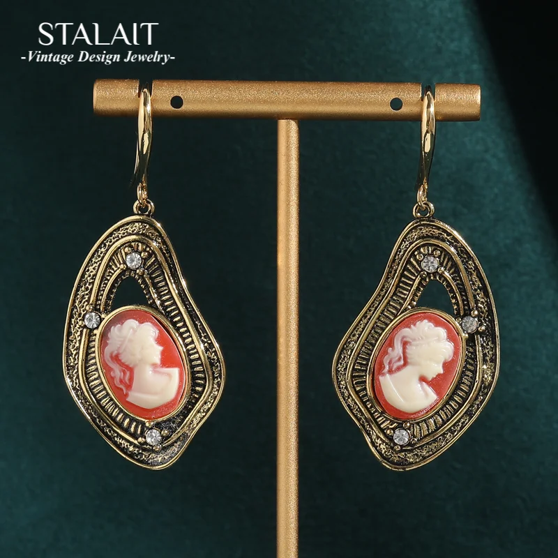 

Дворцовый золотой цвет допамин розовый рельеф верблюжьего цвета висячие серьги-крючки женские натуральный камень винтажные ювелирные изделия антикварные аксессуары