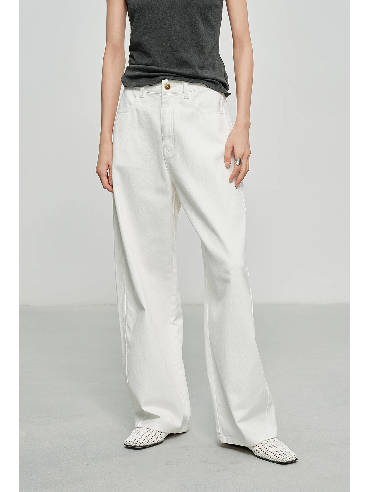 

Skin-friendly Cotton Wide-leg Straight-cut Loose Slimming Jeans Women's Spring Summer High-end Feeling Natural Waist Denim Pants