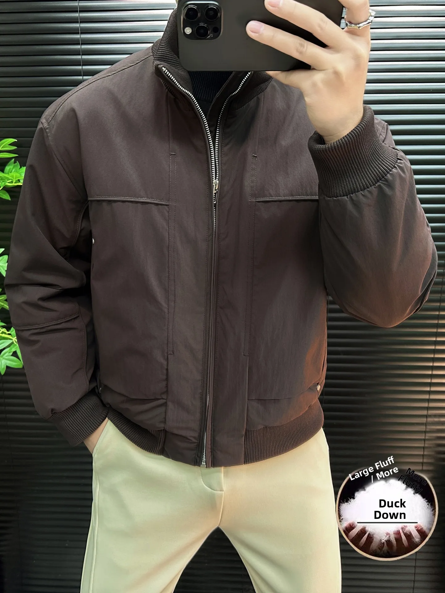 American Casual Knitted Stand Collar Men's down Jacket Winter New Fashion Warmth Workwear Coat Polyester Fiber Long Sleeve