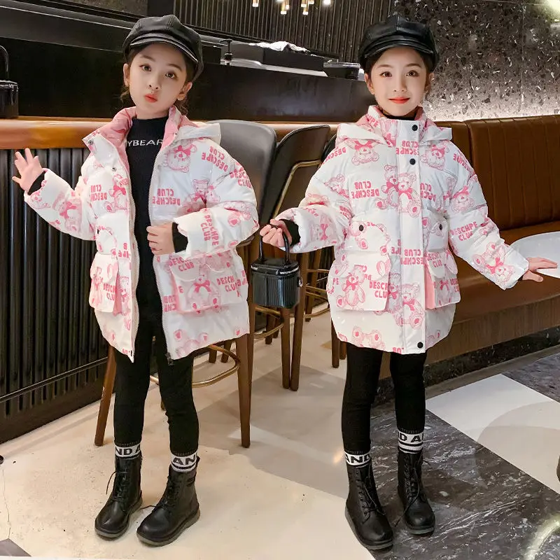 Girls Kids Down Coat Jacket Overcoat Cotton 2022 Cartoon Warm Plus Thicken Winter Sports  Teenager Children\'s Clothing