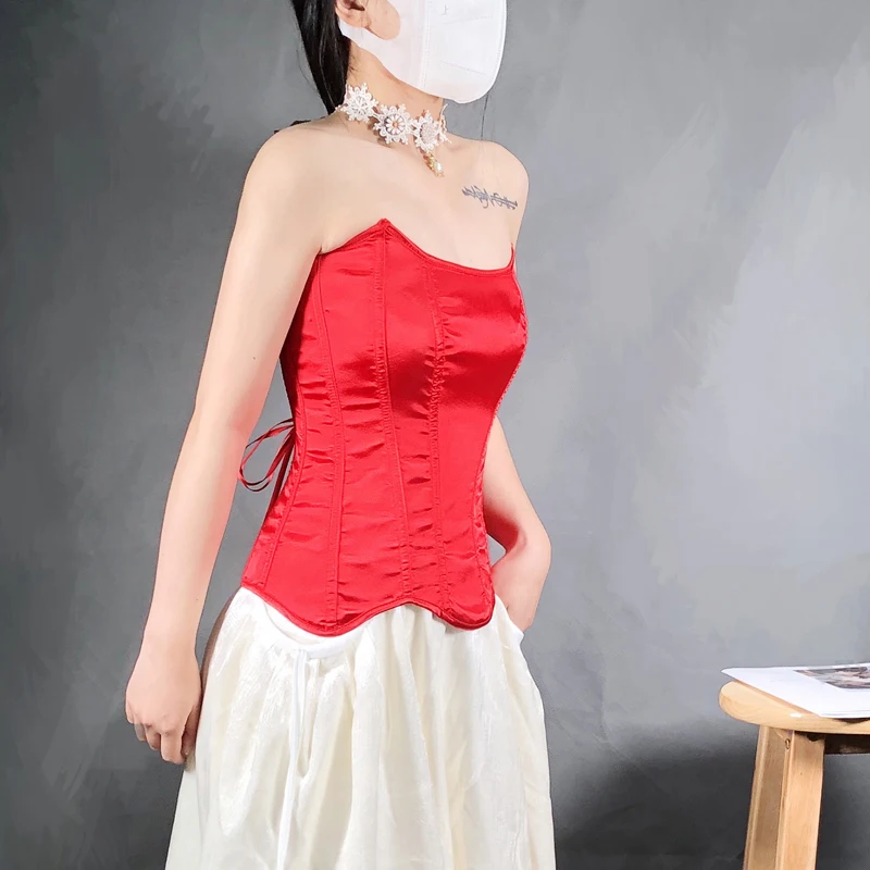 Sexy Women's Overbust Corset Tops Ladies Satin Lace up Corsets and Bustiers Slimming Body Shaper Long Torso Plus Size Lingerie