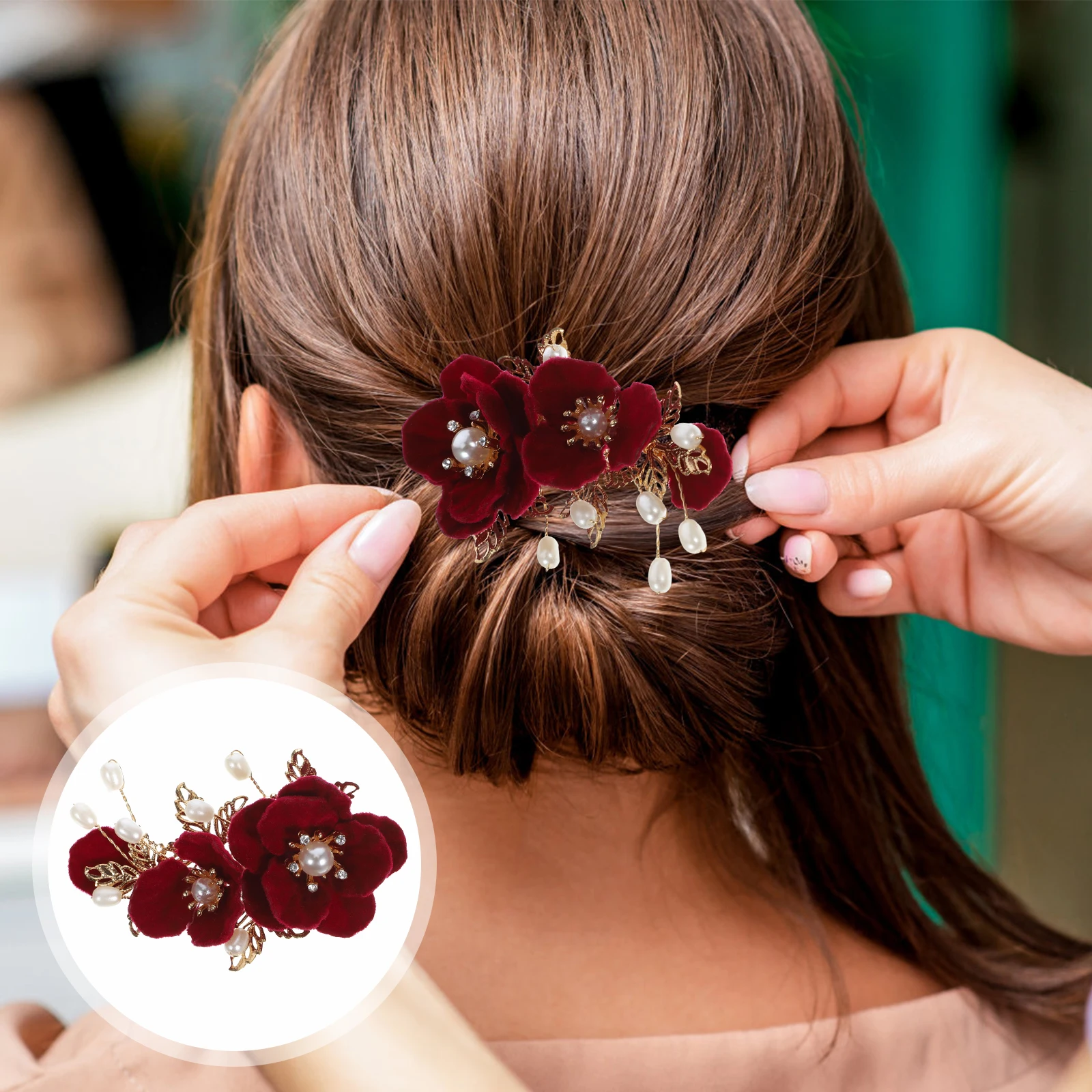 

Vintage Style Flower Hair Clip For Women Retro Decorative Hairpin Sturdy Design Suitable For Hanfu Wedding Daily Wear