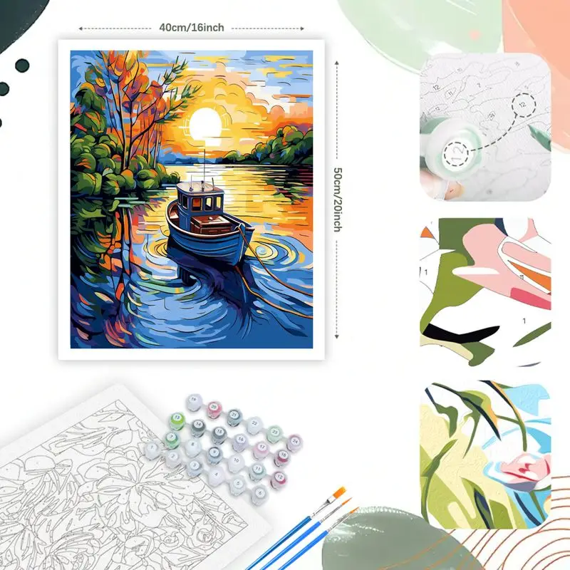 PhotoCustom Acrylic Painting By Numbers Handicrafts Seaside Boats Drawing By Numbers Diy Crafts