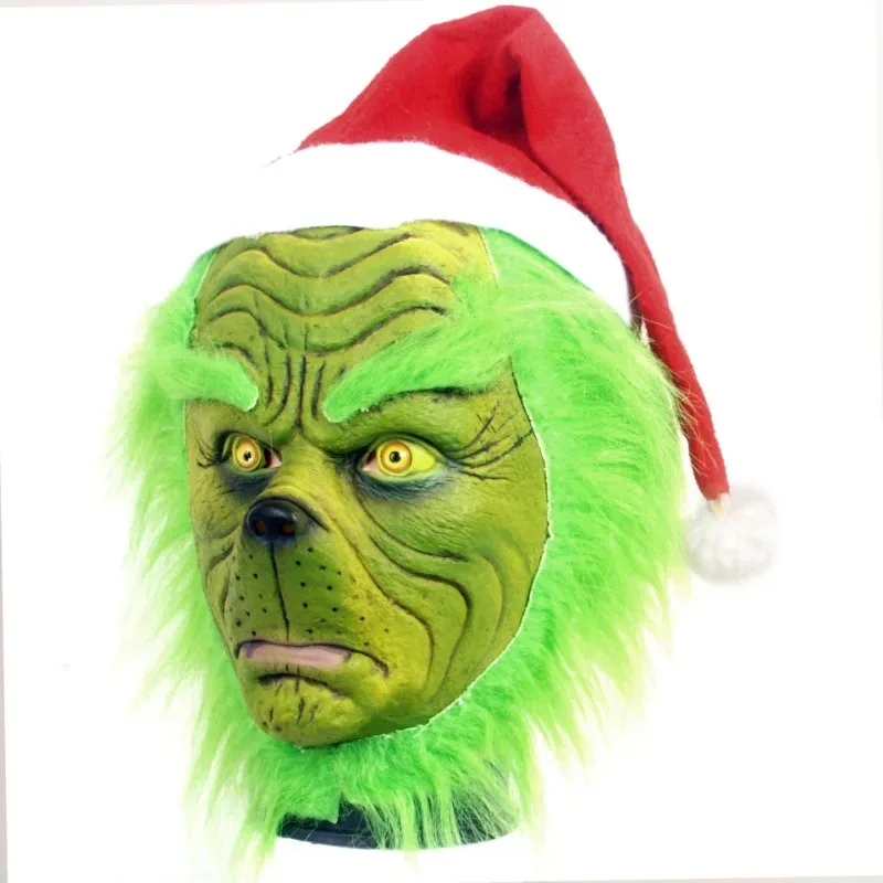 

2025 aaa New Christmas Halloween Costume Cosplay Clothe Santa Claus Weird Green Haired Monster Mask Grinch Party Performance Cos
