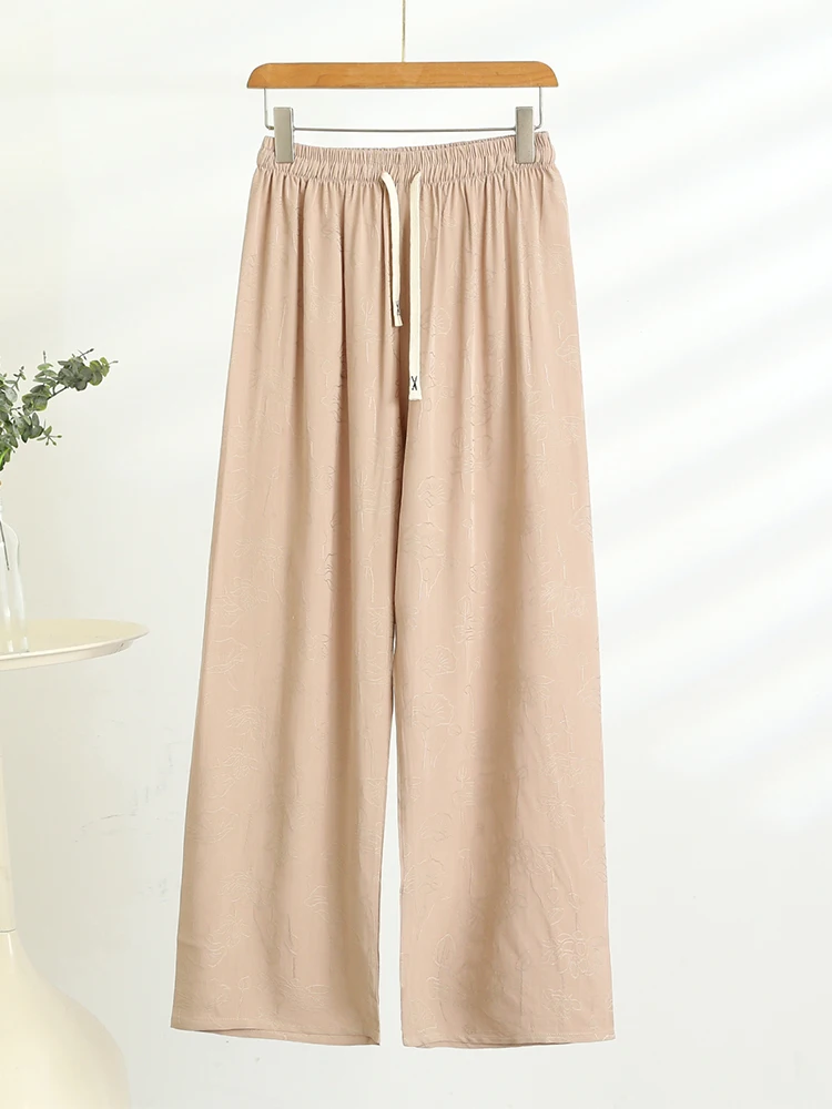 Silk Wide Leg Pants Women Summer Versatile Thin Loose Floor-Length Pants Artificial Cotton plus Size High Waist Casual Pants