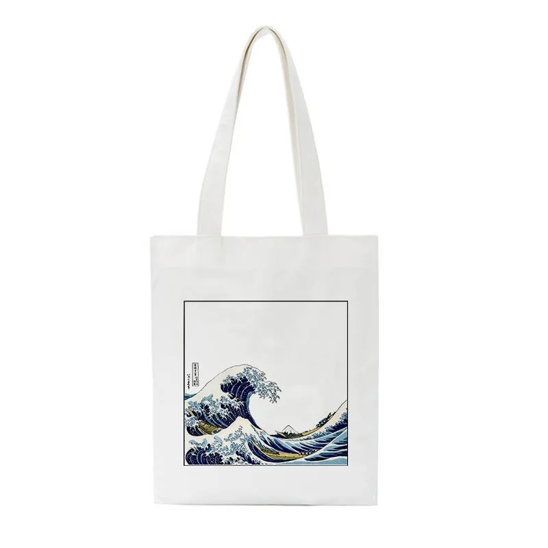 

Popularity Japanese Ukiyo-e Print Tote Bag Traditional Art Canvas Shopping Bag for Women Students Cultural Style Shoulder Bag