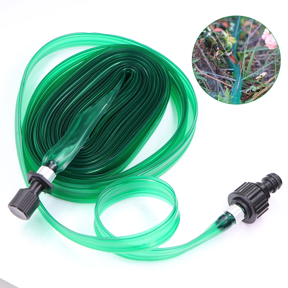 3M-30M Green Flat PVC Sprinkler Soaker Hose with Hole Drip Irrigation Hoses for Lawn Vegetable Garden Beds Spray Watering Hose