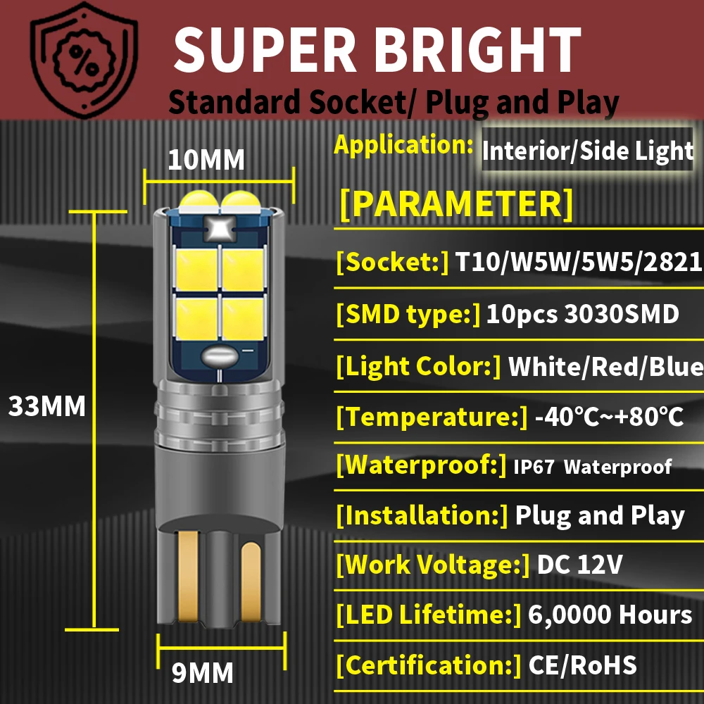 2pcs LED Clearance Light Parking Lamp Bulb W5W T10 194 2825 Canbus For Volvo C30 C70 S40 S60 S70 S80 V50 V70 XC70 XC60 XC90