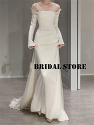 Giyu Simple Silk Korea Wedding Dresses Off Shoulder Long Sleeves Princess Bridel Gowns Custm Made Formal Party Dress Customized