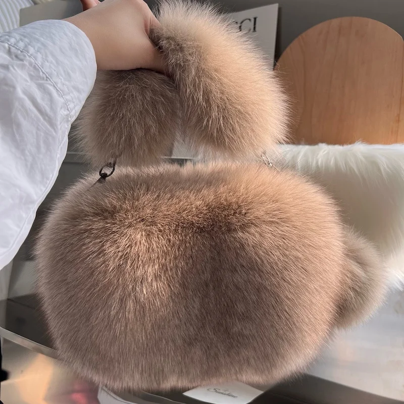 Real Fox Fur Bag Woman Small Bag Ladies Crossbody Bags Designer Luxury Handbags Women Handbag Shoulder Bag Fuzzy Fluffy Tote Bag