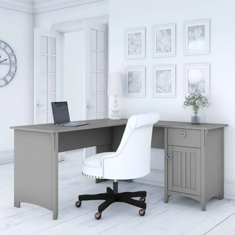 L-shaped desk with storage Modern farmhouse corner table with drawers and cabinets for a home office