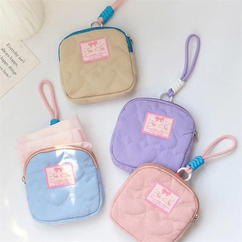 Creative Design Coin Purse Lanyard Chic Bunny Heart Lipstick Keychain Photocard Sanitary Bag Portable Mini Stuff Storage Bag