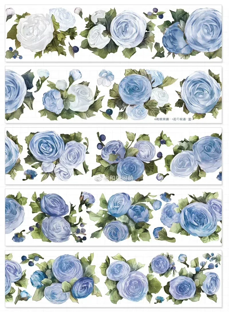 

Blue Rose Flower Laser Silver Adhesive Tape Shiny PET Tape