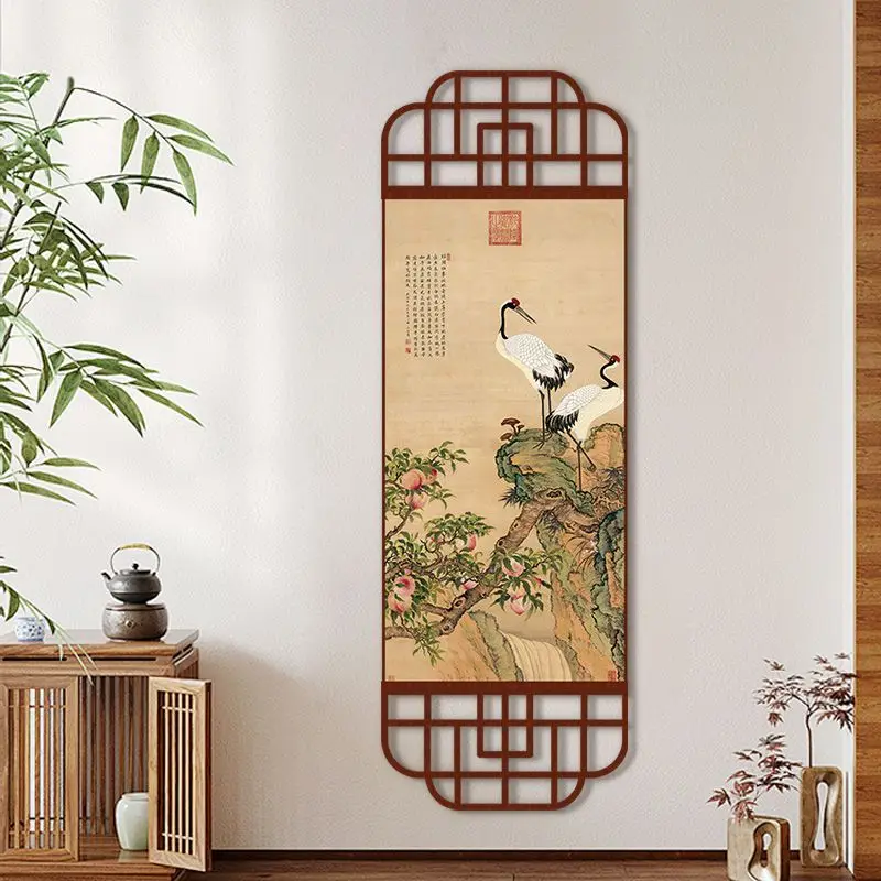 

Pine Plum Crane Tapestry Wall Hanging, Vertical Scroll Chinese Ink Canvas Art for Living Room Dining Study Corridor House Decor