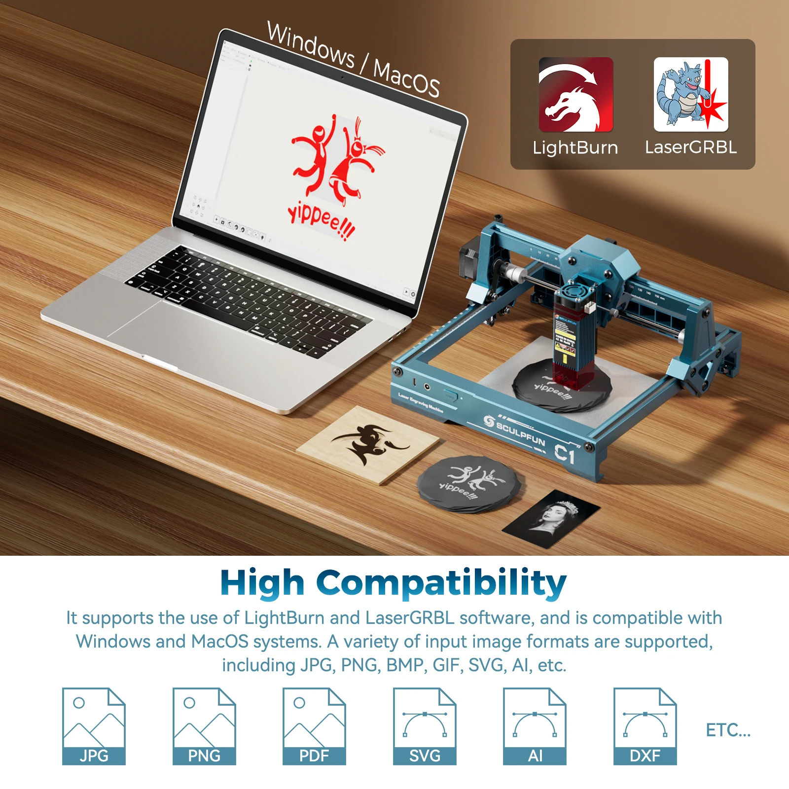 Mini macchina per incisione laser Macchina per incisione laser da 3 W, incisione laser ad alta precisione da 0,04 mm