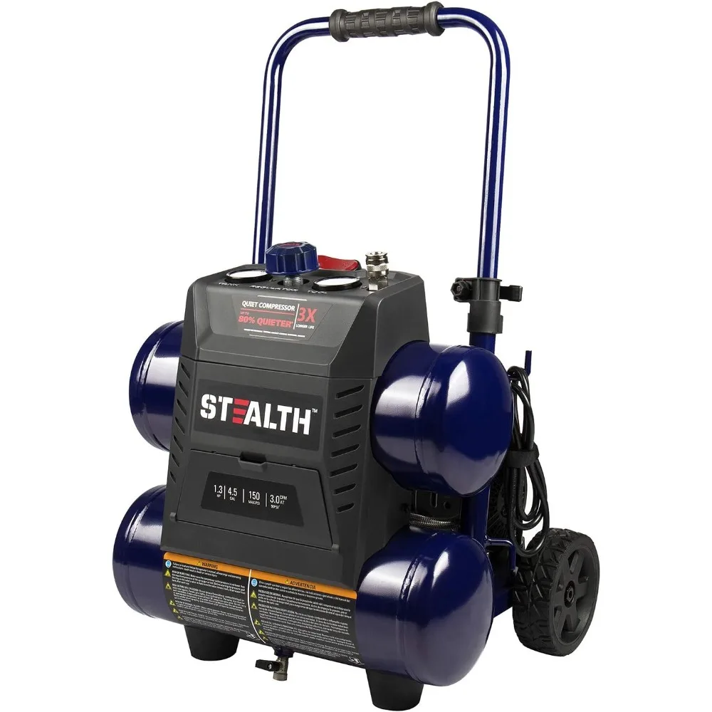 

Stealth 4.5 Gallon Ultra Quiet Air Compressor,1.3 HP Oil-Free Peak 150 PSI 65 Decibel Air Compressor,4 CFM @ 40 PSI 3 CFM