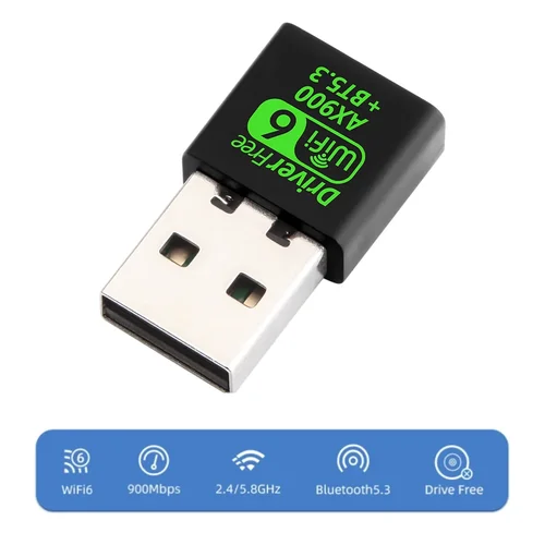 Imagen 1 del producto Adaptador USB WiFi 6 BT 5,3 de 900Mbps, Dongle 2 en 1, tarjeta de red de doble banda de 2,4G y 5GHz, receptor Wlan inalámbrico para controlador de PC, AX900 gratis