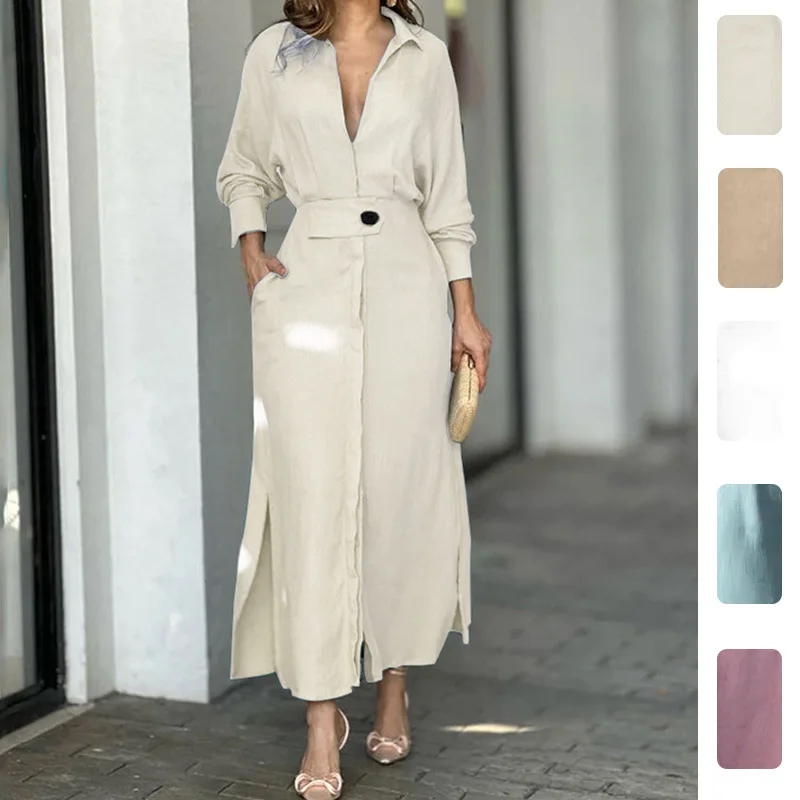 

Весеннее женское платье 2026: кардиган с отложным воротником и длинная юбка