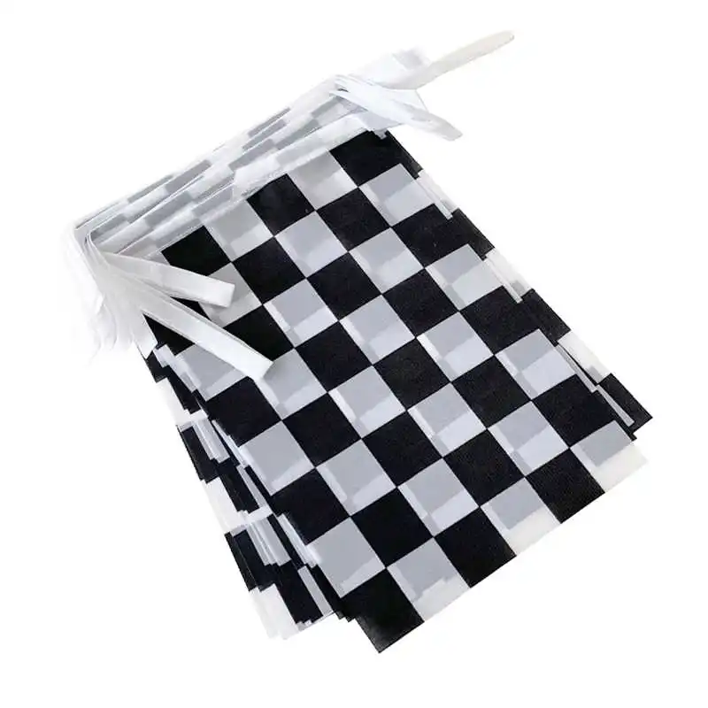 F1 Racing Checkered Hanging Flag 20PCS 6M Polyester Black White Printed Home Decorative 14x21cm Auto Sports Flags and Banners