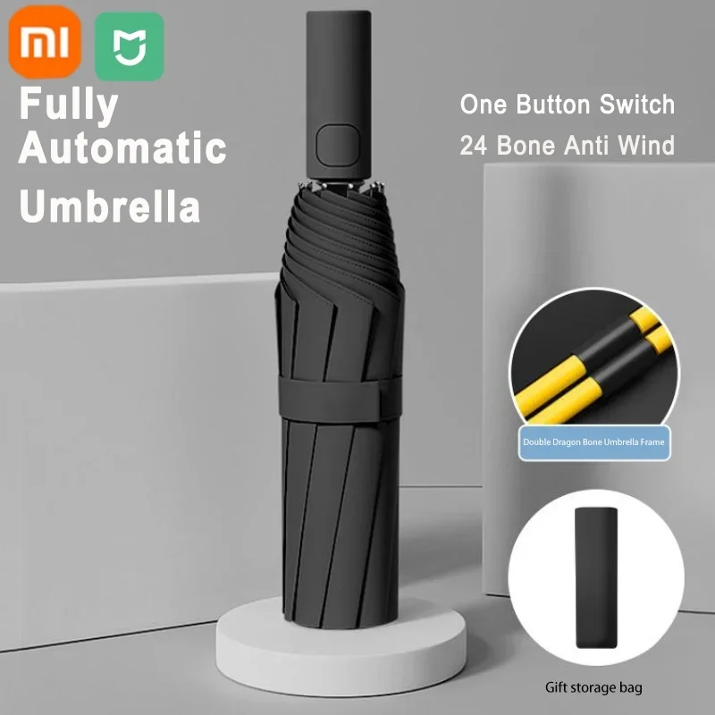 Xiaomi 24 Bone Solid Color Automatic Umbrella Light Collapsible Large Outdoor Sunshade Uv Protection Portable Umbrella Woman Man