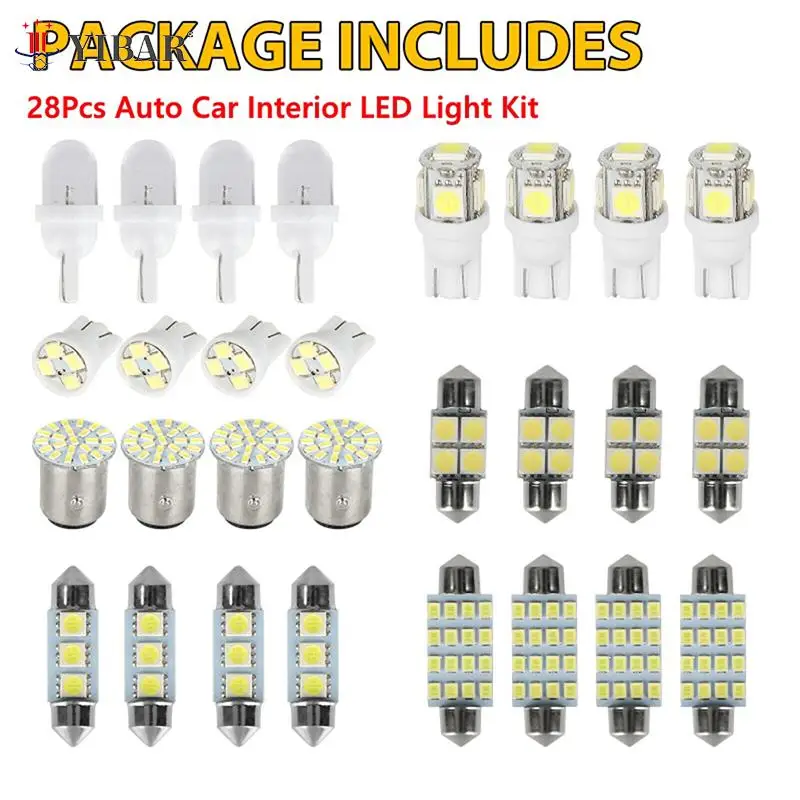 

28Pcs T10 W5W Auto Car Interior LED Light Dome License Plate Mixed Lamp Interior Dome Light Trunk Lamp Parking Bulbs Set