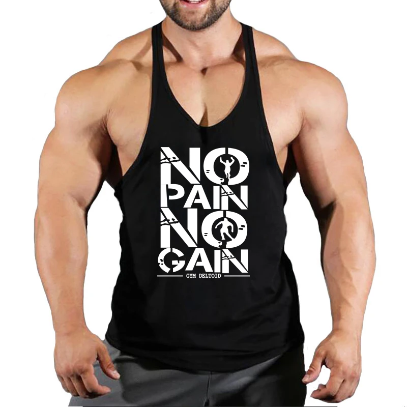 NO PAIN NO GAIN Fitness Clothing Bodybuilding Tank Top Men Gyms Stringer Singlet Cotton Sleeveless shirt Workout Man Undershirt