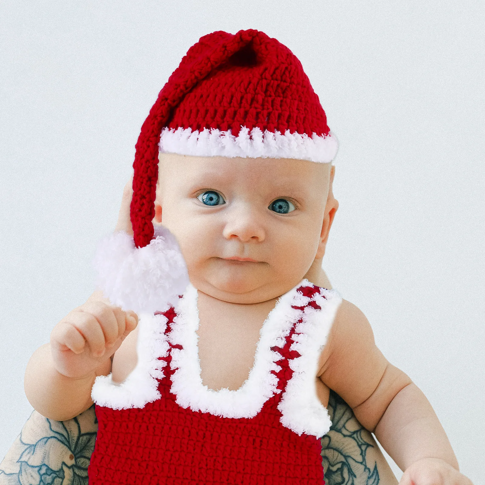 

1Set Children Costume Set Handknitted Christmas Outfit with Hat Jumpsuit Ideal for Festive Occasions Christmas Apparel