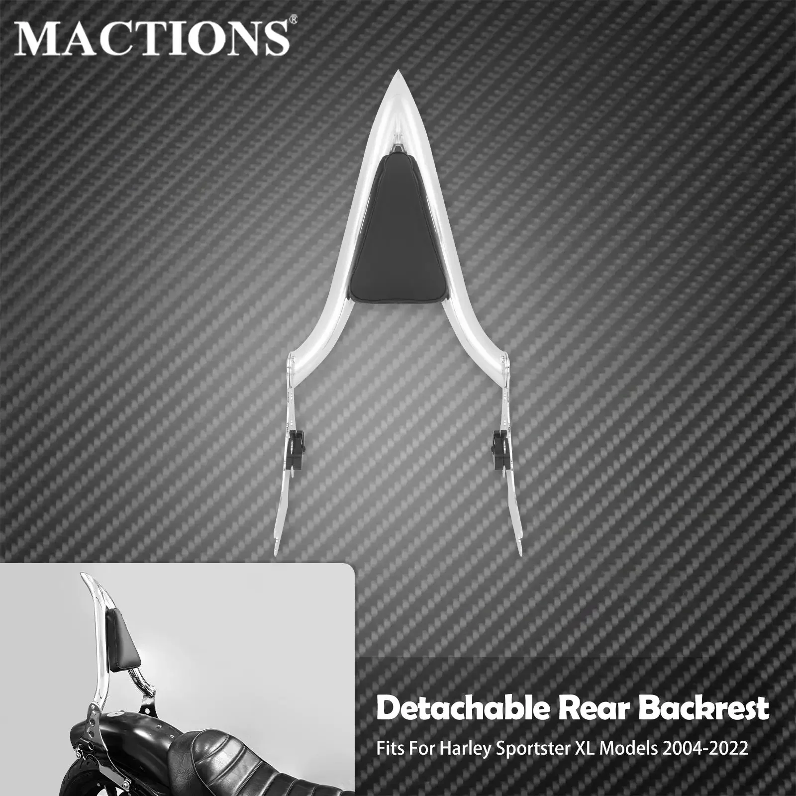 

Motorcycle Rear Passenger Sissy Bar Backrest Detachable Chrome For Harley Sportster XL 1200 72 48 883 Custom Super Low 2004-2022