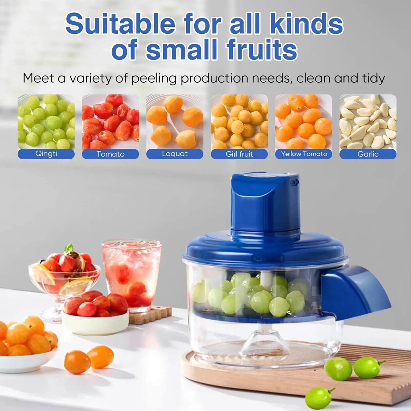 

Electric Grape Peeling Machine Automatic Garlic Skin Remover Tool Rechargeable 50W Quick Tomato Peeler Machine for Apartment