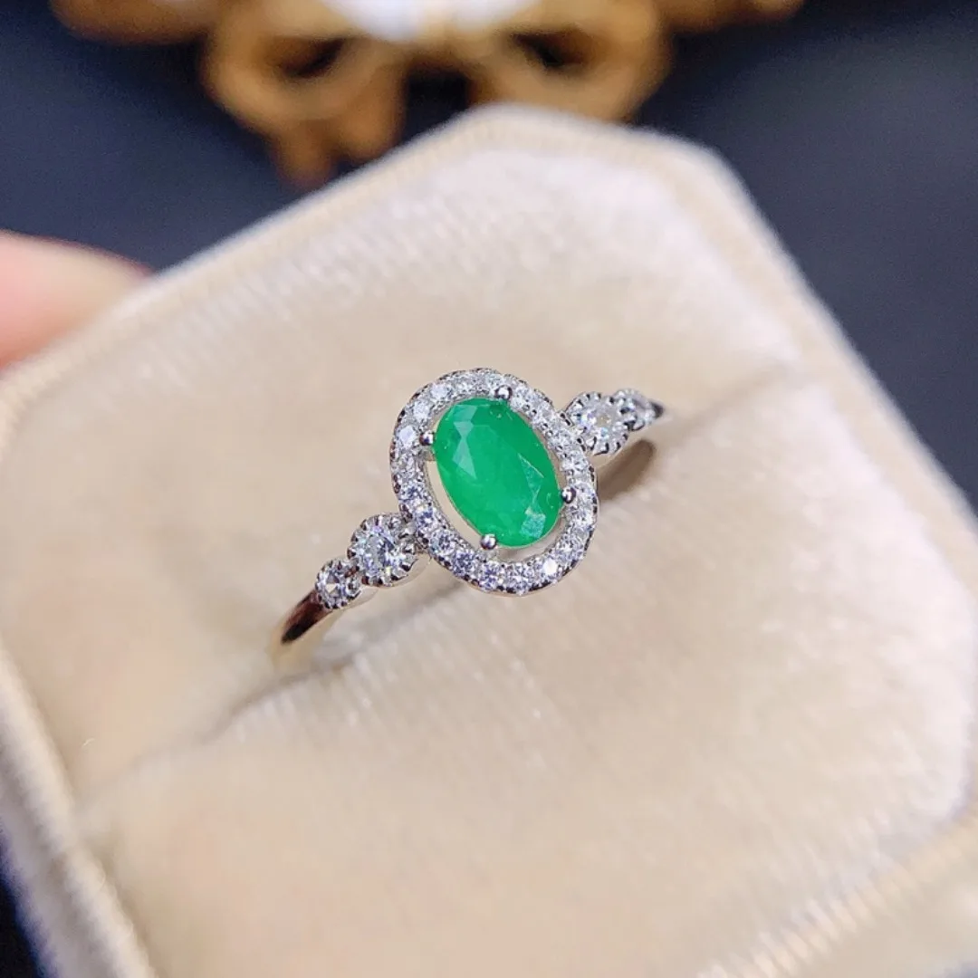 Anello verde smeraldo ovale stile semplice spedizione gratuita 4*6mm 0,5 ct gemma 925 gioielli in argento Sterling