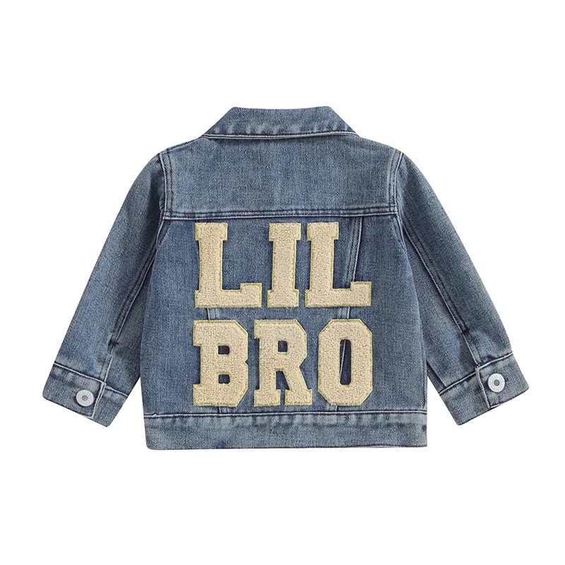 Baby Boys Denim Jacket Back Letter Embroidery Infant Button-Down Jeans Jacket Turn-Down Collar Toddler Coat Outerwear