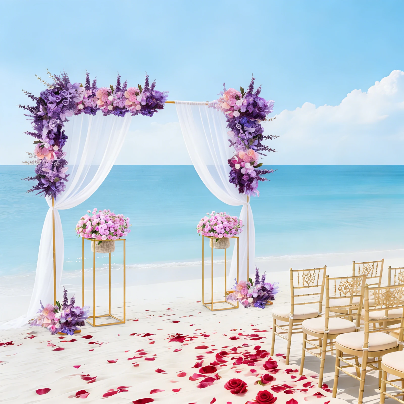 

Свадебная арка-фон для фотозоны, золотая рама 2x2 м с 2 подставками для цветов, декор для фотосессии с гирляндой из шаров для вечеринок и церемоний