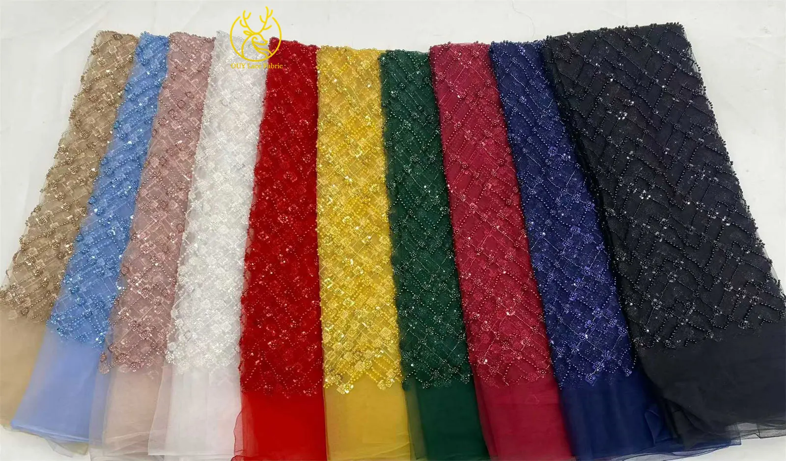 Champagner Luxus Afrikanischer Bräutigam Perlen-Spitzenstoff 2026 Hochwertige Spitze Brautkleid-Spitze Nigerianischer Pailletten-Spitzenstoff – Detail 21