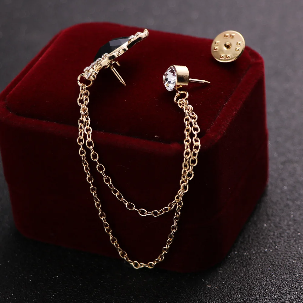 مجموعة بروش سلسلة شرابة كريستال فاخرة - شارة بدلة رجالية شخصية، مجوهرات دبوس الصدار، إكسسوارات ربطة عنق أنيقة #6