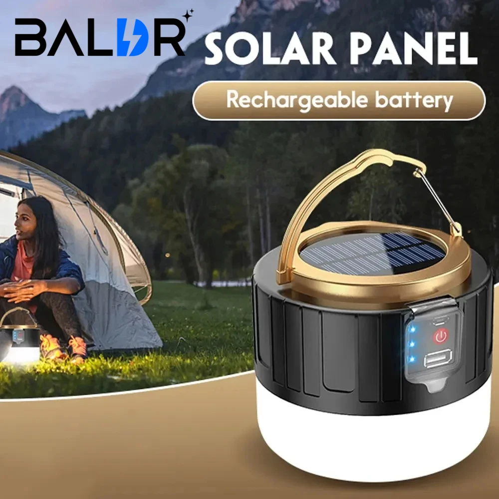 280W Outdoor Solar LED Camping Light USB Rechargeable Tent Lamp Portable Lanterns Emergency Lights for BBQ Hiking Night Market