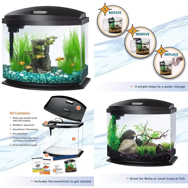 for Custom Glass Acrylic Aquarium Hydroponic Plant Transparent Betta Tank with Lighting Filter Material for Home Decor