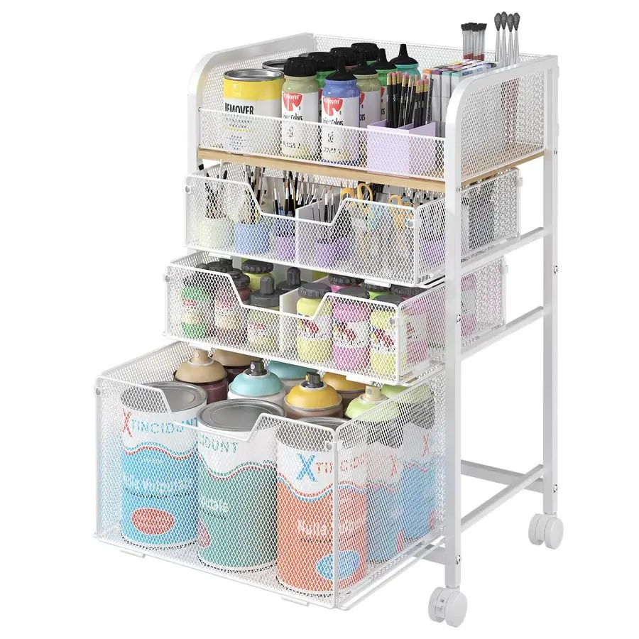 

Rolling Utility Cart with 3 Drawers White Craft Organizers and Storage with DIY Dividers, Under Desk Art Supply Storage Organize