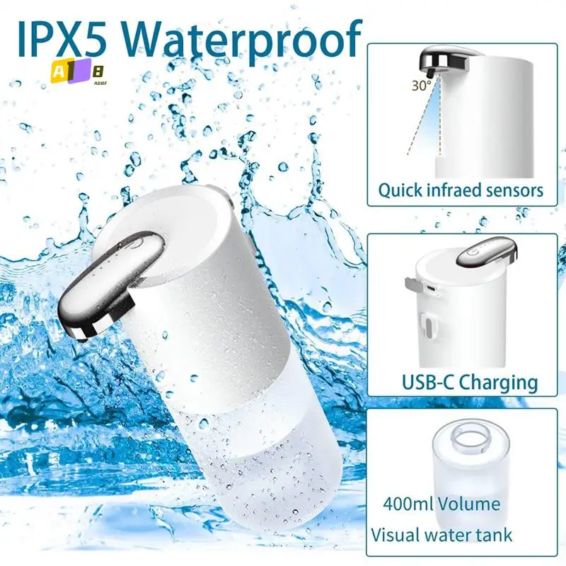 

A08F-Automatic Foaming Soap Dispenser-400Ml Touchless Soap Dispenser Adjustable Sensor Electric Hand Soap Dispenser