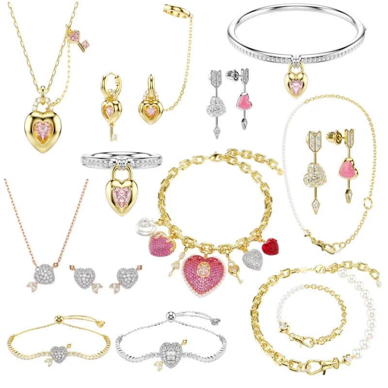 

Новинка 2026: Модный комплект украшений в форме сердца — романтическое ожерелье, серьги, кольца, браслеты. Модные ювелирные изделия, праздничный подарок для женщин.