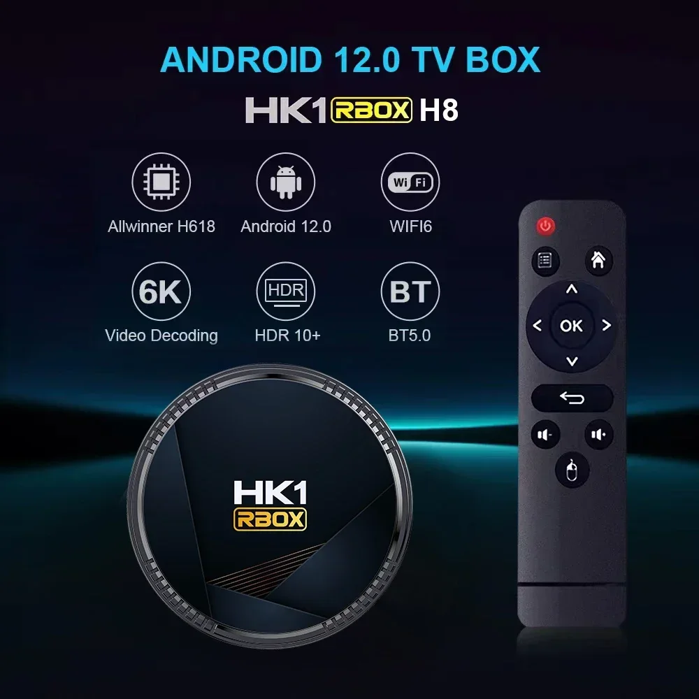 HK1 RBOX H8 Android 12.0 Smart TV Box Wifi 6 6k 2.4g & 5g Bluetooth 5.0 4g16g 32gb 64gb رباعي النواة Set Top Support Google Player