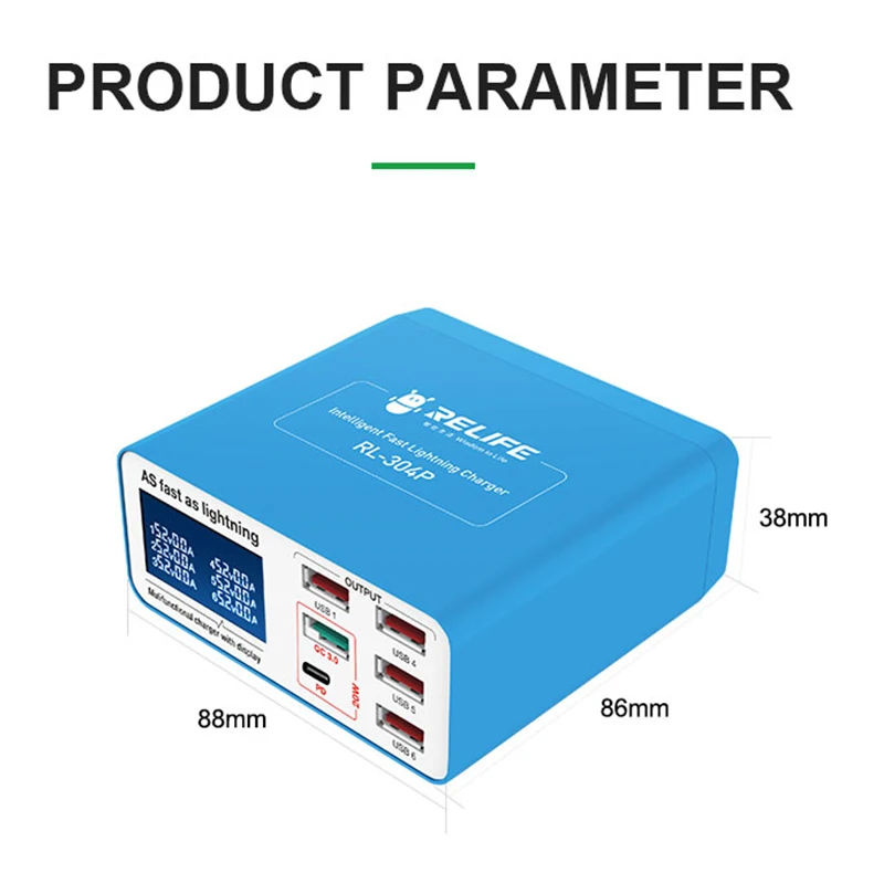 Imagem -06 - Relife-carregador de Display Digital Inteligente Portas Usb Rl304p Pd3.0 Qc3.0 para Todos os Celulares e Tablets Suporte de Carregamento