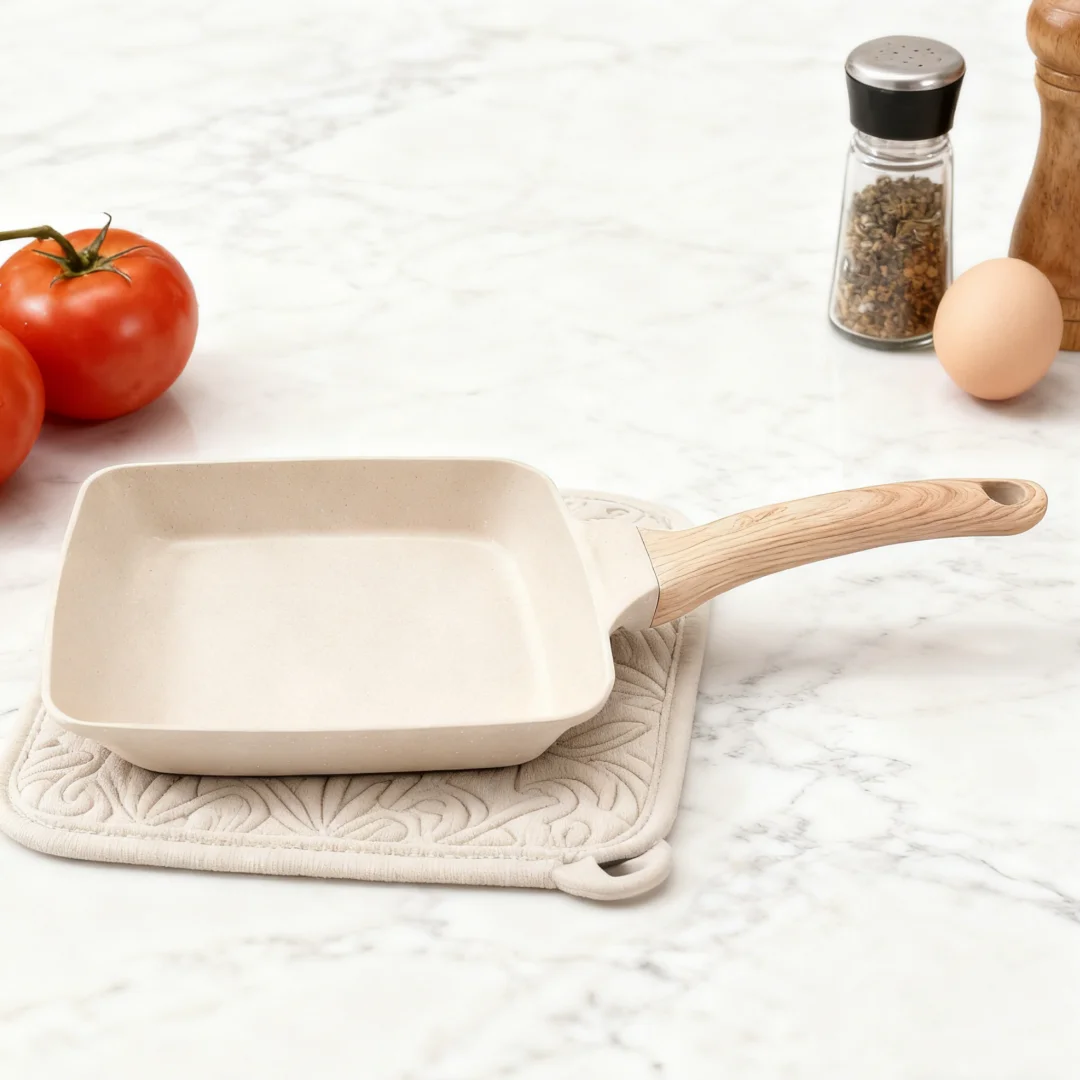 

GIYOCA Japanese Omelette Frying Skillet, Kitchen Nonstick Healthy Cooking Tamago Pan, with Wooden Handle, Compatible Cookware