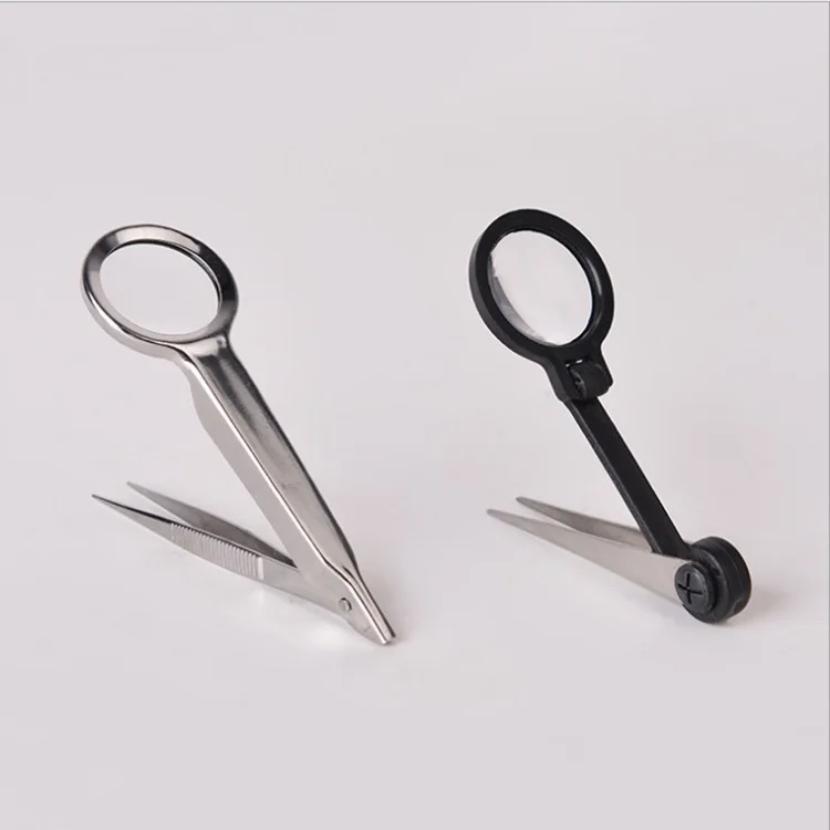 Metal belt tweezers magnifying glass folding portable stainless steel maintenance and testing clip medical beauty clip