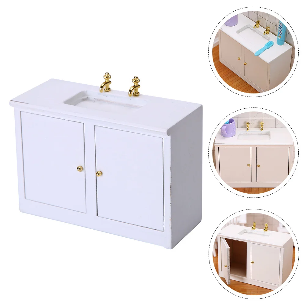 

Sink Table Tiny House Dolls Furniture Small Ornament Miniature Washing Supply Scene Accessory DIY Wooden Model Plaything